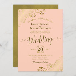 Guld Snöre på persikofärgad Elegant Calligraphy Br Inbjudningar