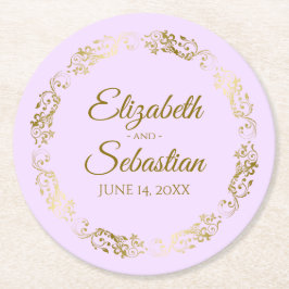 Guld Snöre vid Lilac Lila Elegant bröllop Underlägg Papper Rund