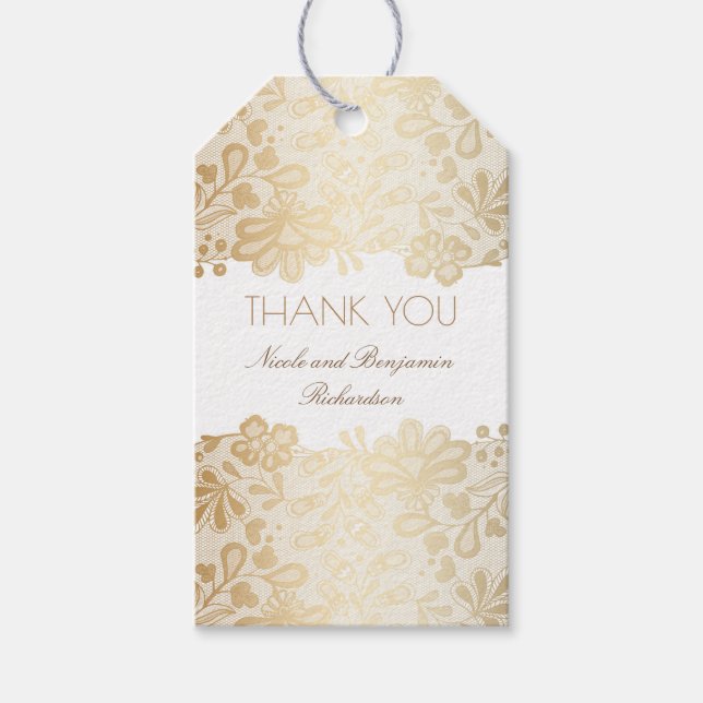 Guld Snöre Vita Elegant bröllop Presentetikett (Framsidan)