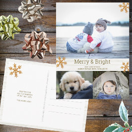 Guld Snowflake 3 Photo Collage Helgdag Vykort