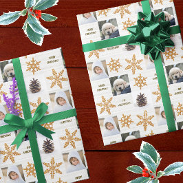 Guld Snowflake 3 Photo Collage jul Presentpapper