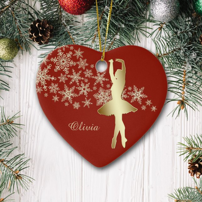 Guld Snowflake Ballerina Red Personlig Julgransprydnad Keramik (Skapare uppladdad)