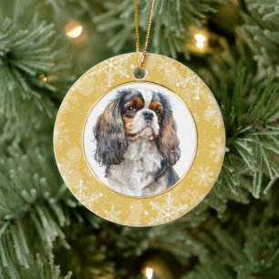 Guld Snowflake Cavalier Kung Charles Spain Julgransprydnad Keramik