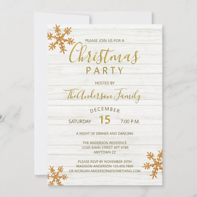 Guld Snowflake Chic Modern jul Party (Framsida)