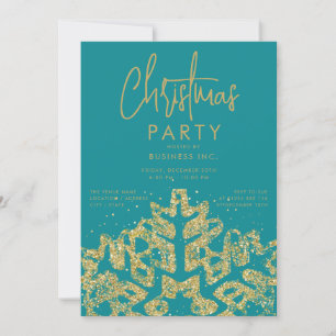 Guld Snowflake Corporate jul Party Teal Inbjudningar