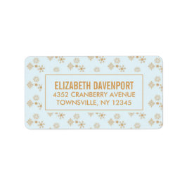 Guld Snowflake Crystals on Frosty Blue - Jul Adressetikett