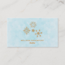 Guld Snowflake Crystals on Frosty Blue - Jul Visitkort