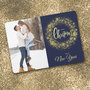 Guld Snowflake Gnistra 2 Photo Blue Julkort