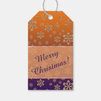 Guld Snowflake Gradient Blue-Orangen Jul Presentetikett