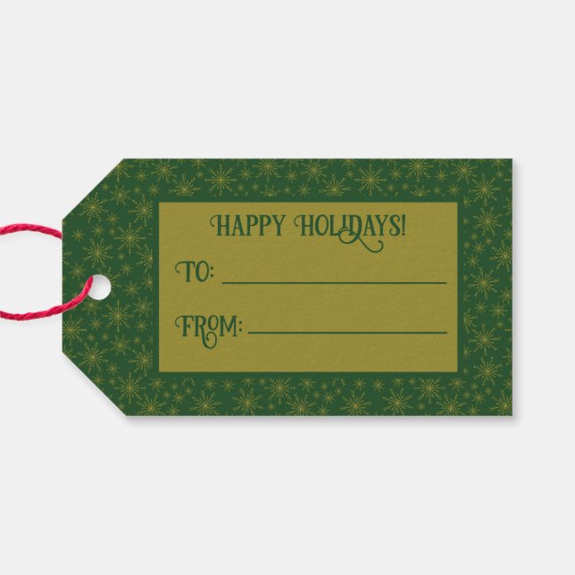Guld Snowflake-jul Presentetikett (Baksidan Horisontell)
