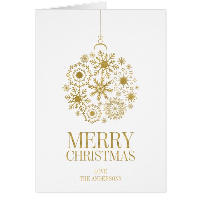 Guld Snowflake-kort för prydnadsjulhälsning Hälsningskort (Framsidan)