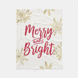 Guld Snowflake Merry och Bright Jul Fleecefilt