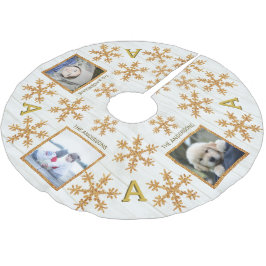 Guld Snowflake Monogram Rustic 3 Photo Julgransmatta Borstad Polyester