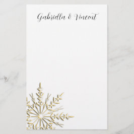 Guld Snowflake on White Winter Wedding Brevpapper