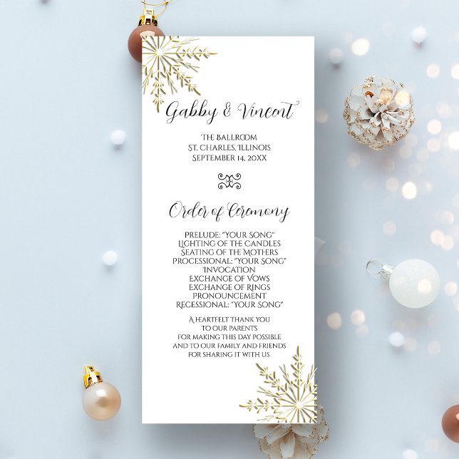 Guld Snowflake on White Winter Wedding Program (Skapare uppladdad)