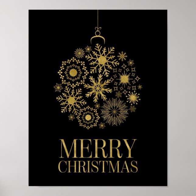 Guld Snowflake Ornament God jul Poster (Framsidan)