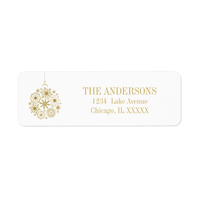 Guld Snowflake Ornament Helgdag Address Label Returadress Etikett (Framsidan)