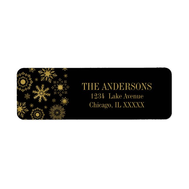 Guld Snowflake Ornament Helgdag Address Label Returadress Etikett (Framsidan)