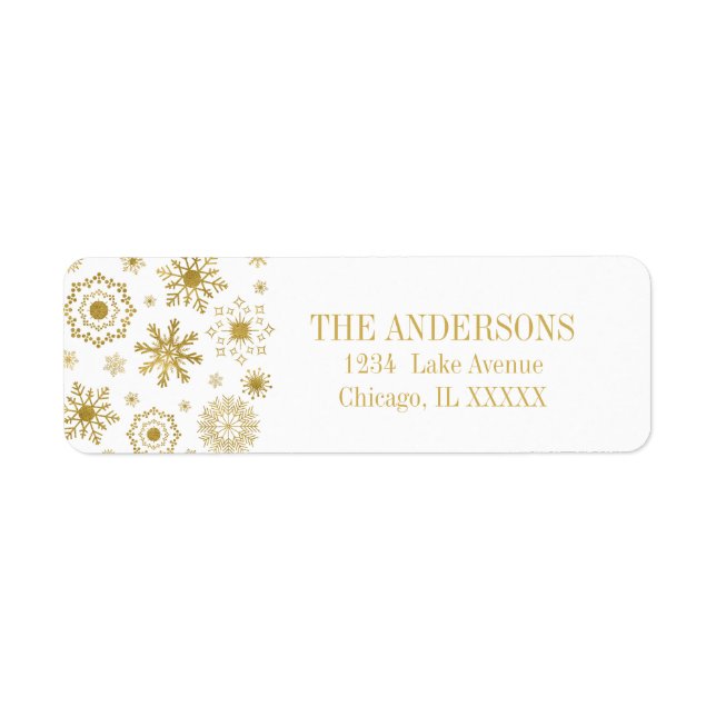 Guld Snowflake Ornament Helgdag Address Label Returadress Etikett (Framsidan)