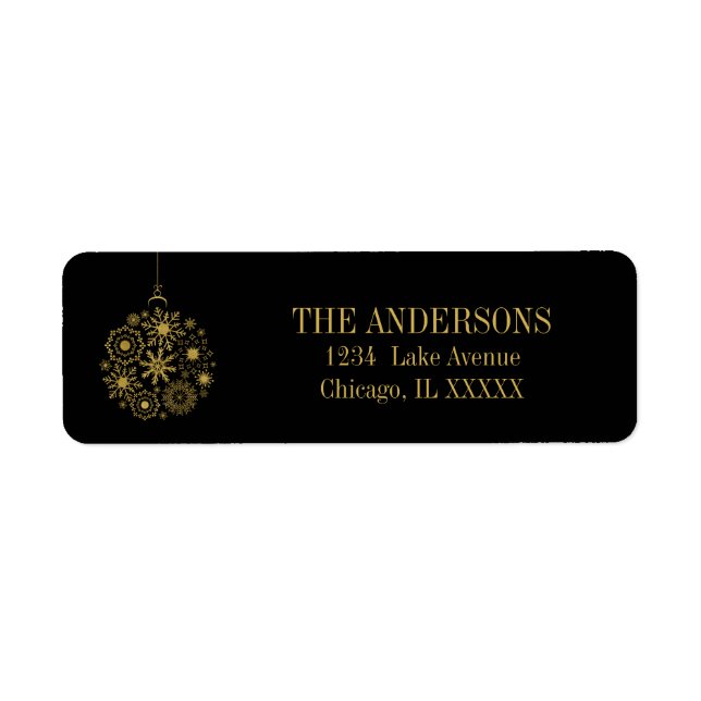 Guld Snowflake Ornament Helgdag Address Label Returadress Etikett (Framsidan)