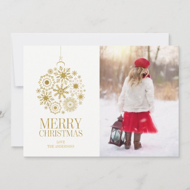 Guld Snowflake Ornament Helgdag Photo Card Julkort (Framsida)