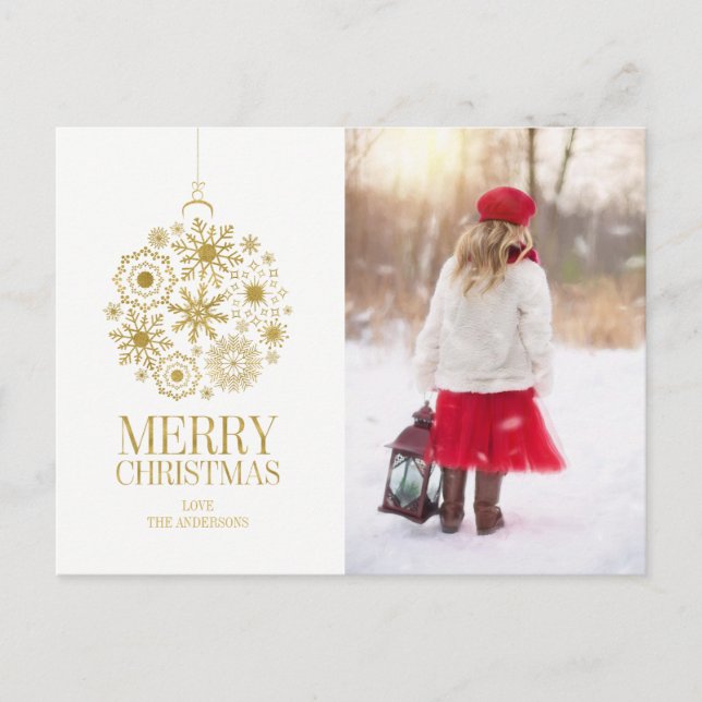 Guld Snowflake Ornament Helgdag Photo Postcard Helg Vykort (Framsida)