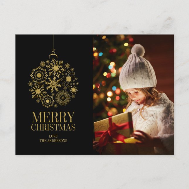 Guld Snowflake Ornament Helgdag Photo Postcard Helg Vykort (Framsida)