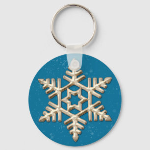 Guld- Snowflake på blåtthelgdag Keychain Nyckelring