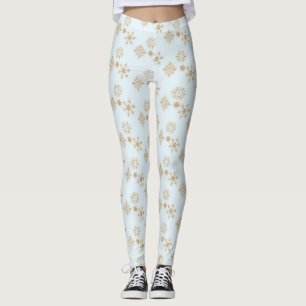Guld Snowflake på Frosty Blue jul Mönster Leggings