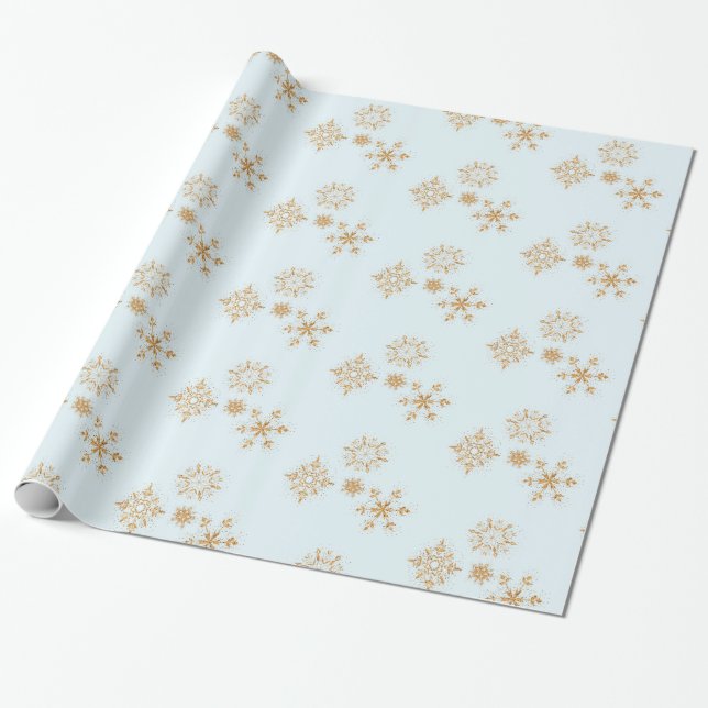 Guld Snowflake på Frosty Blue jul Mönster Presentpapper (Utrullad)