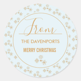 Guld Snowflake på Frosty Blue jul Mönster Runt Klistermärke