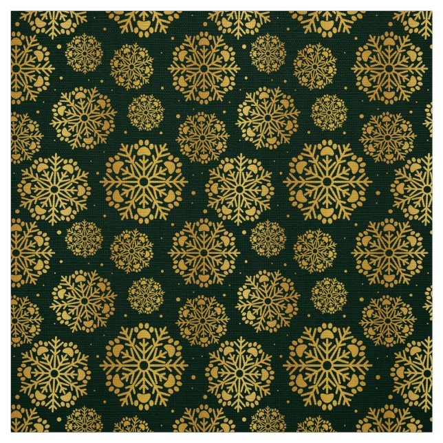 Guld Snowflake på grönt med paw-utskrift mönster Tyg (Provkarta)