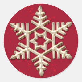 Guld Snowflake på Red Helgdag Runt Klistermärke