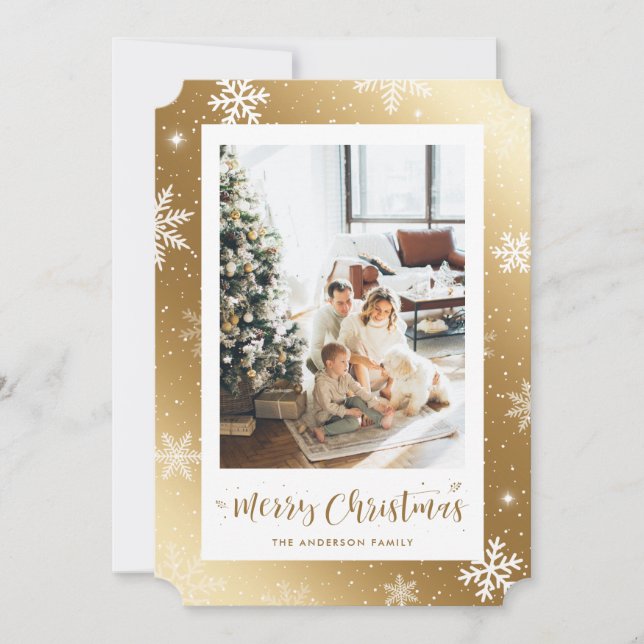 Guld Snowflake Photo God jul Card Julkort (Framsida)