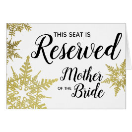 Guld Snowflake Reserved Seat Sign Hälsningskort