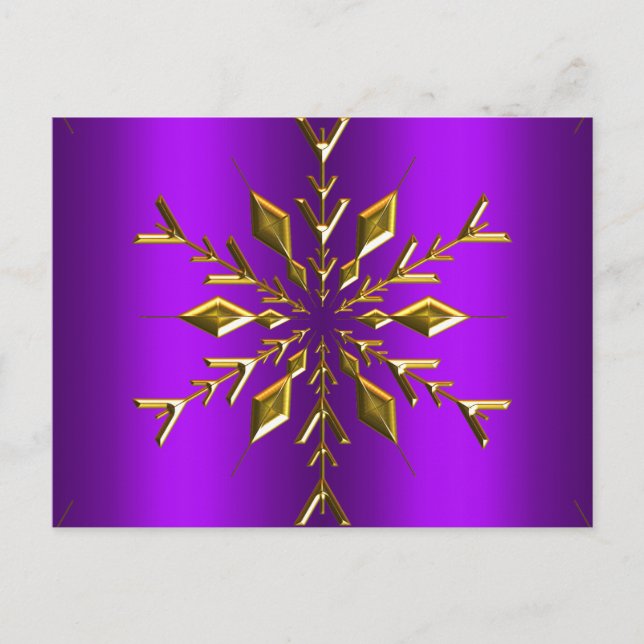 Guld Snowflake Star på Lilan Jul Vykort (Framsida)