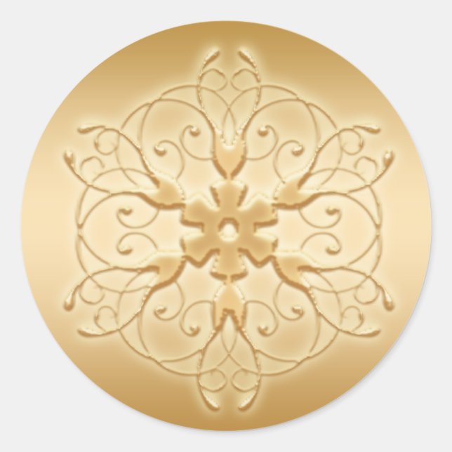 Guld Snowflake Sticker Runt Klistermärke (Framsida)