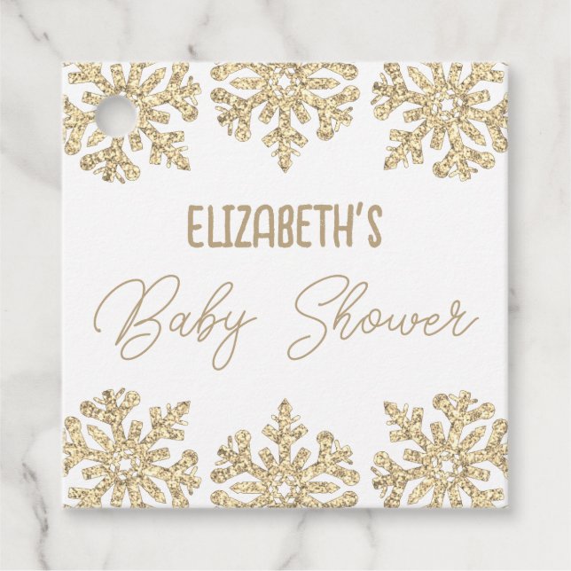 Guld Snowflake Winter Baby Shower Gåvor Etiketter (Framsida)