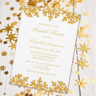 Guld Snowflake Winter Möhippa Inbjudningar