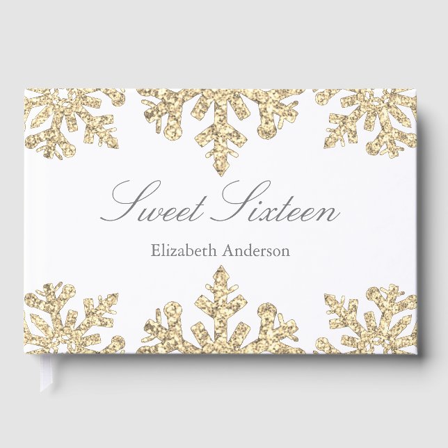 Guld Snowflake Winter Sweet 16 Gästböcker (Framsida)