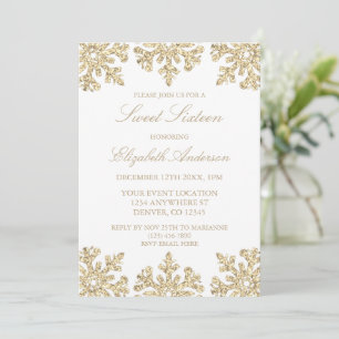 Guld Snowflake Winter Sweet 16 Inbjudningar