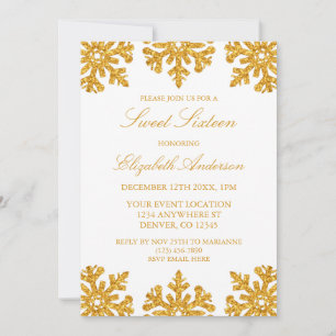 Guld Snowflake Winter Sweet 16 Inbjudningar