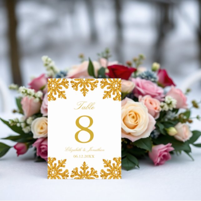 Guld Snowflake Winter Wedding Bordsnummer (Skapare uppladdad)