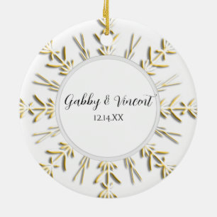 Guld Snowflake Winter Wedding Photo Julgransprydnad Keramik