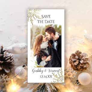 Guld Snowflake Winter Wedding Spara datumfoto Datumet