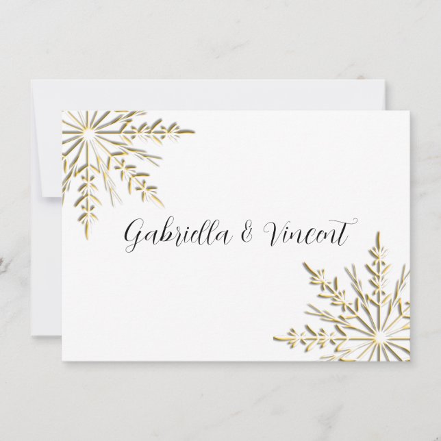 Guld Snowflake Winter Wedlat Flat Stationery Note Anteckningskort (Framsida)