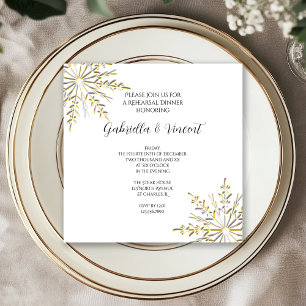 Guld Snowflake Winter Wedres Rehearsal Dinner Inbjudningar