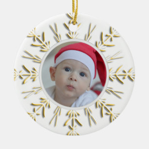 Guld- Snowflakebaby 1st foto för jul Julgransprydnad Keramik