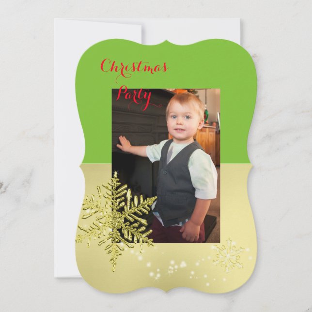 Guld- Snowflakefotomall Inbjudningar (Framsida)