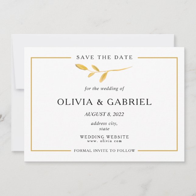 Guld snyggt gren. Enkel typografi bröllop Spara Datumet (Framsida)